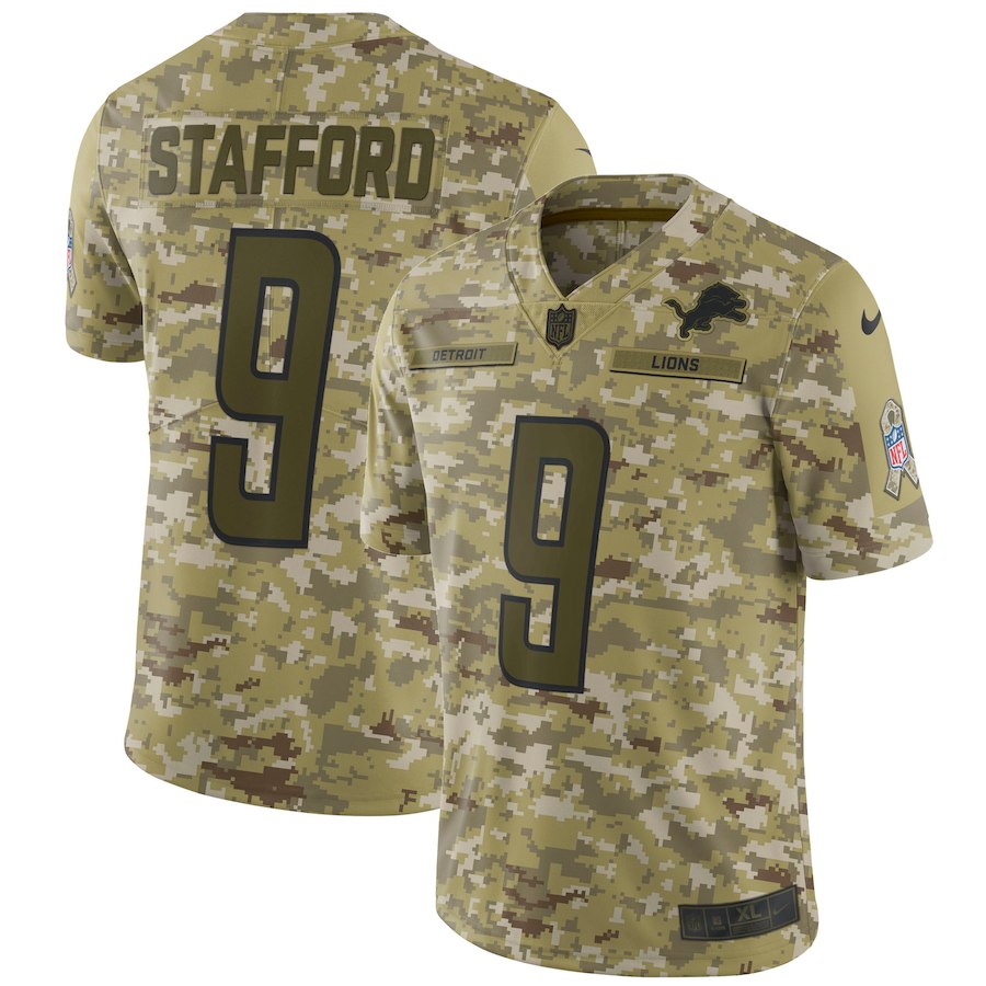 Men's Lions #9 Matthew Stafford 2018 Camo Salute to Service Limited Stitched NFL Jersey