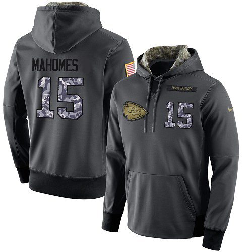 Men's Kansas City Chiefs #15 Patrick Mahomes Salute to Service Player Performance NFL Stitched Hoodie