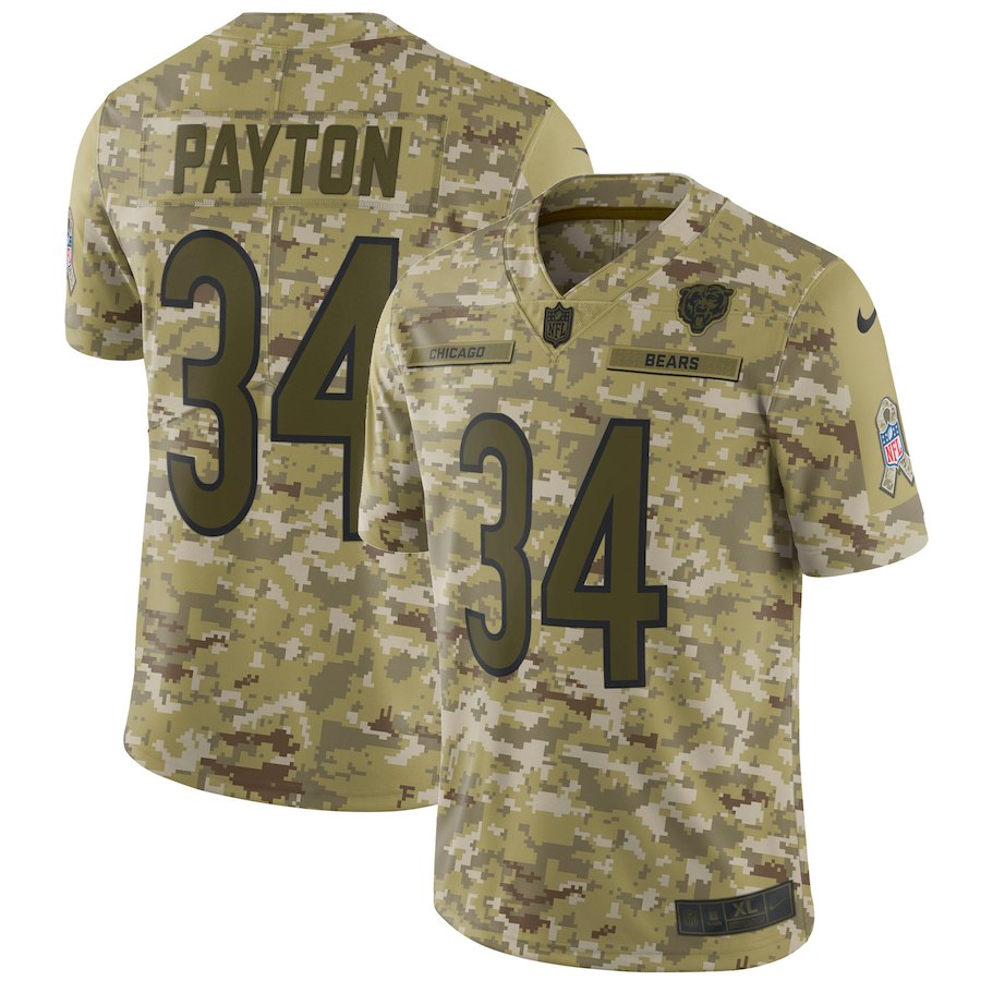 Men's Bears #34 Walter Payton 2018 Camo Salute to Service Limited Stitched NFL Jersey