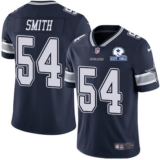 Men's Dallas Cowboys #54 Jaylon Smith Navy With Est 1960 Patch Limited Stitched NFL Jersey