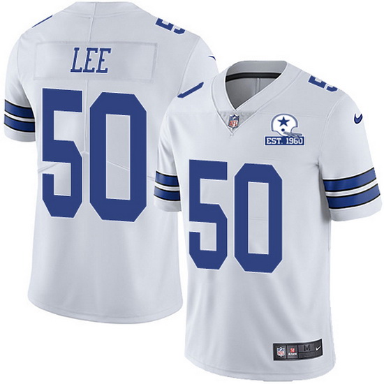 Men's Dallas Cowboys #50 Sean Lee White With Est 1960 Patch Limited Stitched NFL Jersey