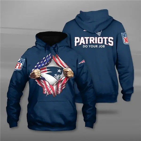 Men's New England Patriots Blue 3D Trending T-Shirt NFL Hoodie