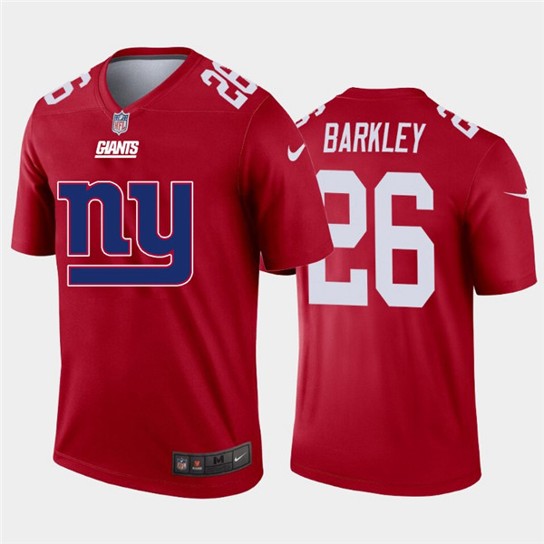 Men's New York Giants #26 Saquon Barkley Red 2020 Team Big Logo Limited Stitched NFL Jersey