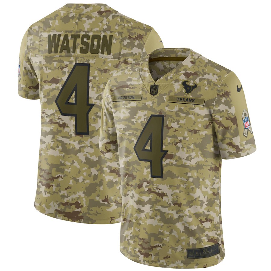 Men's Texans #4 Deshaun Watson 2018 Camo Salute to Service Limited Stitched NFL Jersey