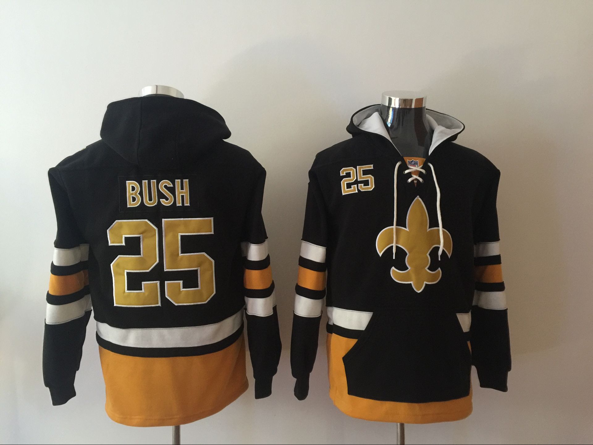 Men's New Orleans Saints #25 Bush Black All Stitched NFL Hooded Sweatshirt