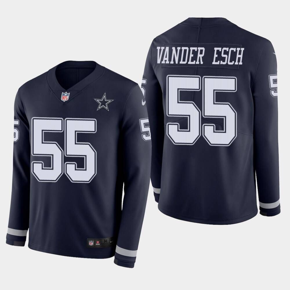 Men's Cowboys #55 Leighton Vander Esch Navy Therma Long Sleeve Stitched NFL Jersey