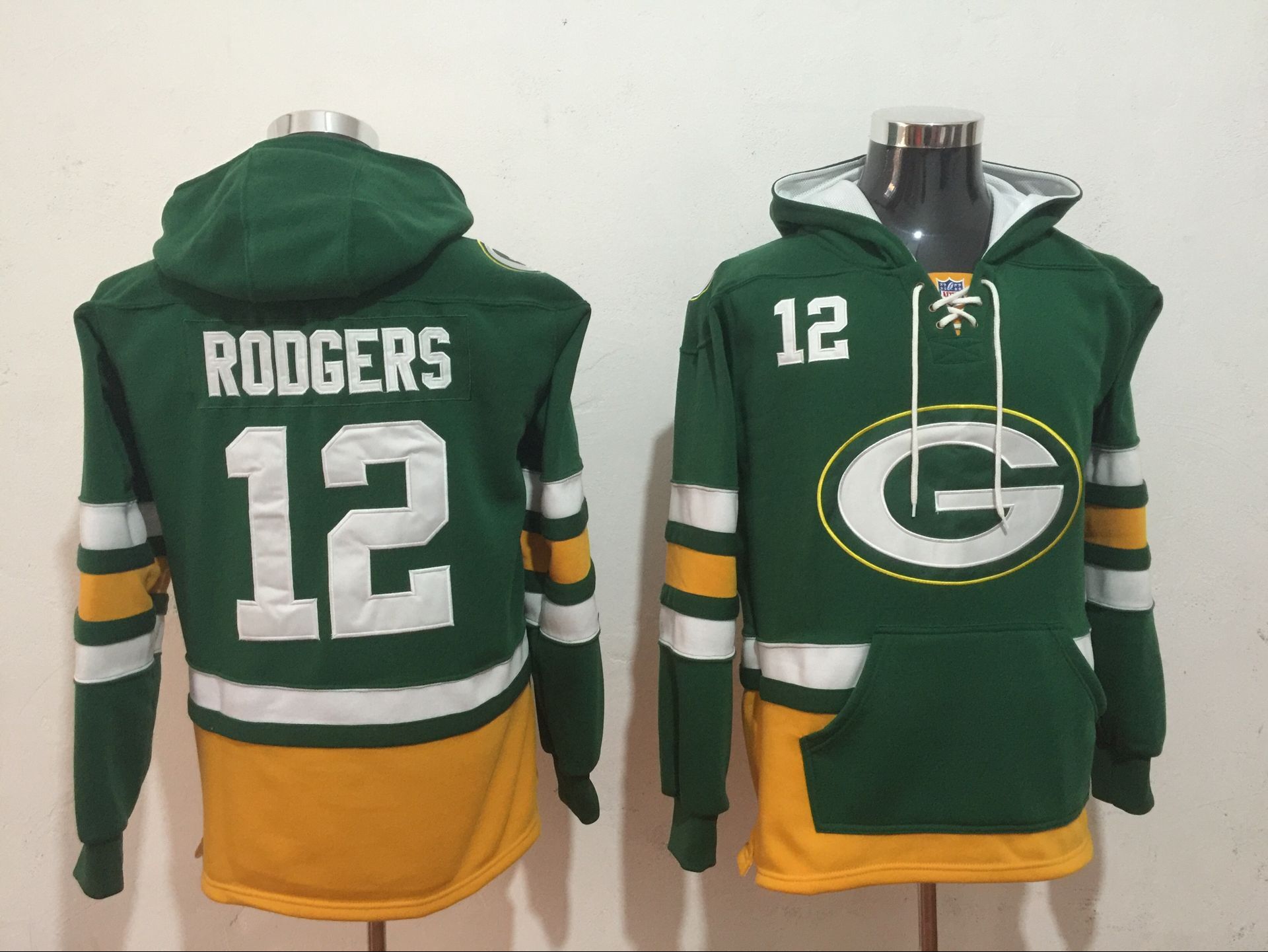 Men's Green Bay Packers #12 Aaron Rodgers Green All Stitched NFL Hoodie Sweatshirt