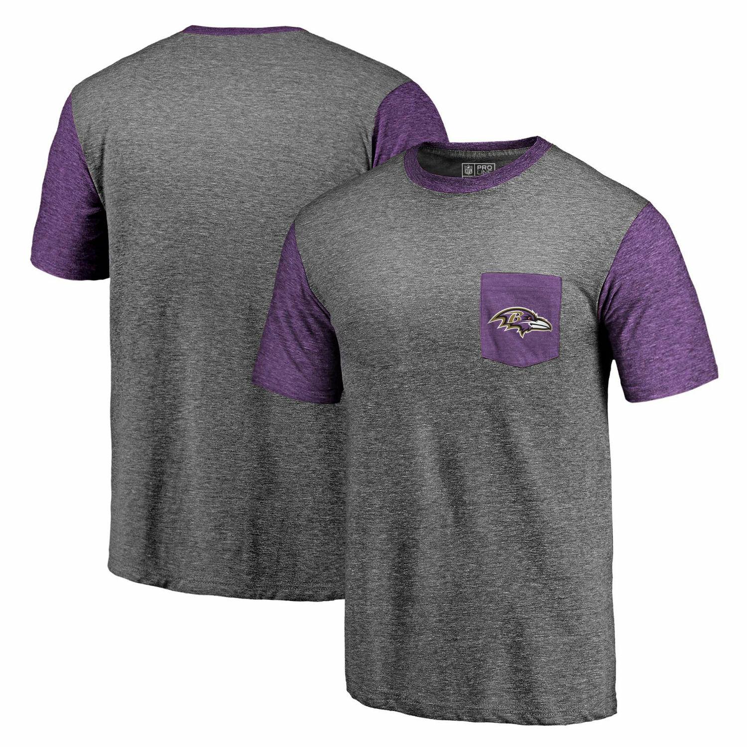 Men's Baltimore Ravens Pro Line by Fanatics Branded Heathered Gray-Purple Refresh Pocket T-Shirt