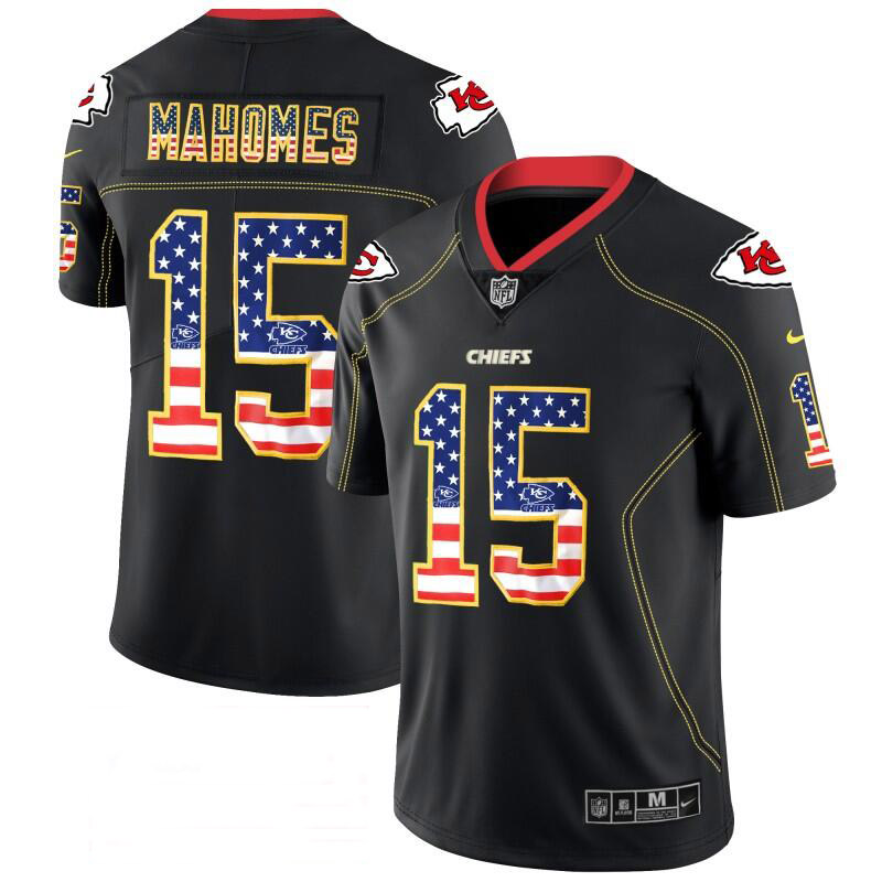 Men's Chiefs #15 Patrick Mahomes Black 2018 USA Flag Color Rush Limited Fashion NFL Stitched Jersey