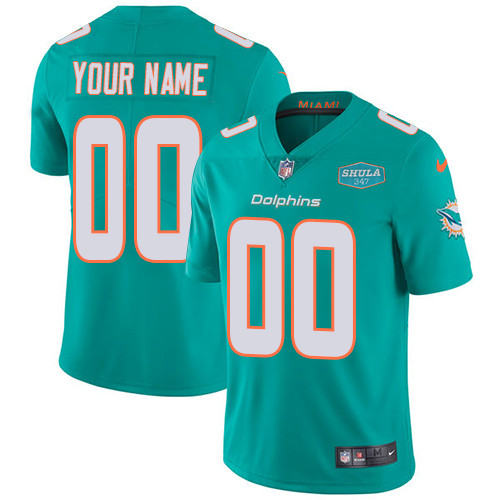 Men's Miami Dolphins Customized Aqua With 347 Shula Patch 2020 Vapor Untouchable Stitched Jersey (Check description if you want Women or Youth size)