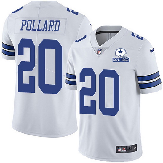 Men's Dallas Cowboys #20 Tony Pollard White With Est 1960 Patch Limited Stitched NFL Jersey