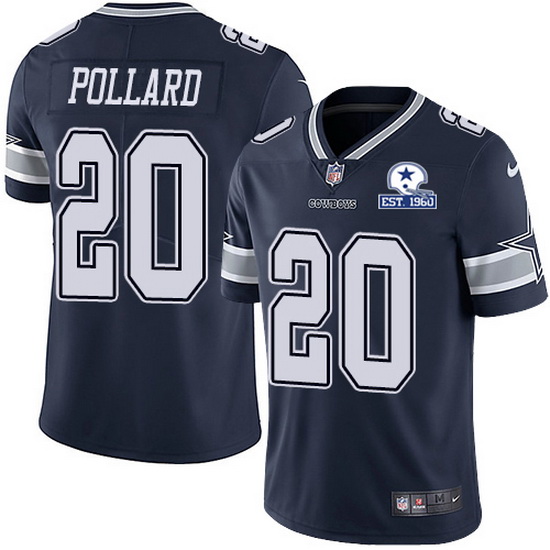 Men's Dallas Cowboys #20 Tony Pollard Navy With Est 1960 Patch Limited Stitched NFL Jersey