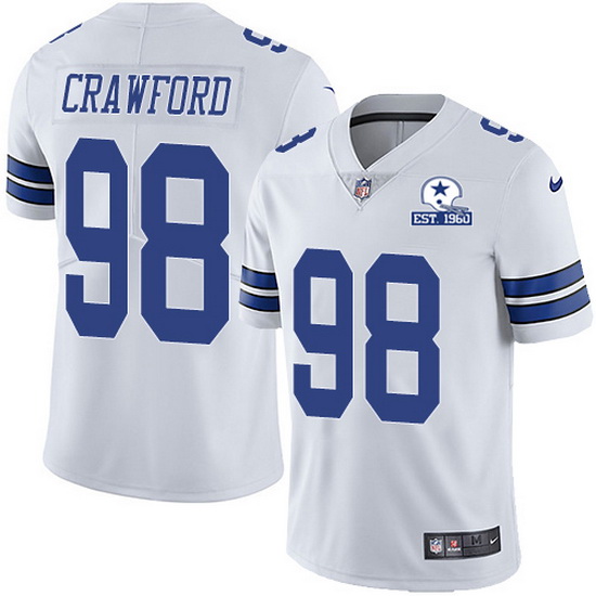 Men's Dallas Cowboys #98 Tyrone Crawford White With Est 1960 Patch Limited Stitched NFL Jersey