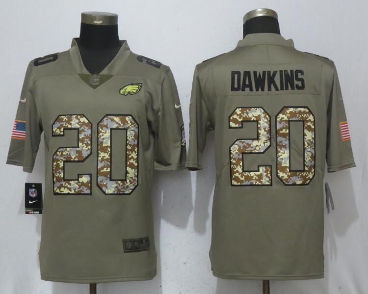 Men's Philadelphia Eagles #20 Brian Dawkins Olive Camo Salute To Service Limited Stitched NFL Jersey
