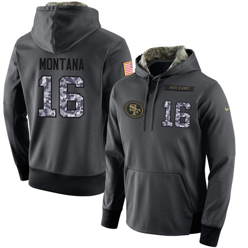 NFL Men's Nike San Francisco 49ers #16 Joe Montana Stitched Black Anthracite Salute to Service Player Performance Hoodie