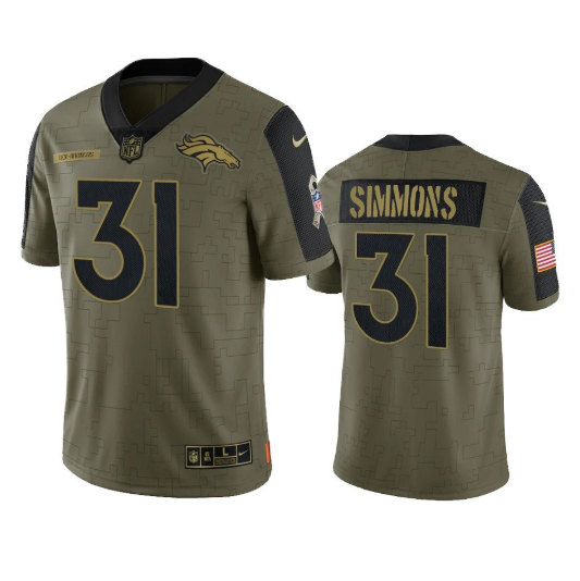 Men's Denver Broncos #31 Justin Simmons 2021 Olive Salute To Service Limited Stitched Jersey