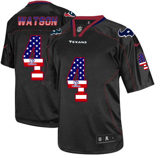 Men's Nike Texans #4 Deshaun Watson Black USA Flag Fashion Elite Stitched Jersey