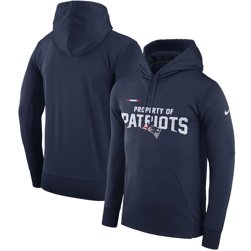 Men's New England Patriots Nike Navy Sideline Property Of Performance Pullover Hoodie