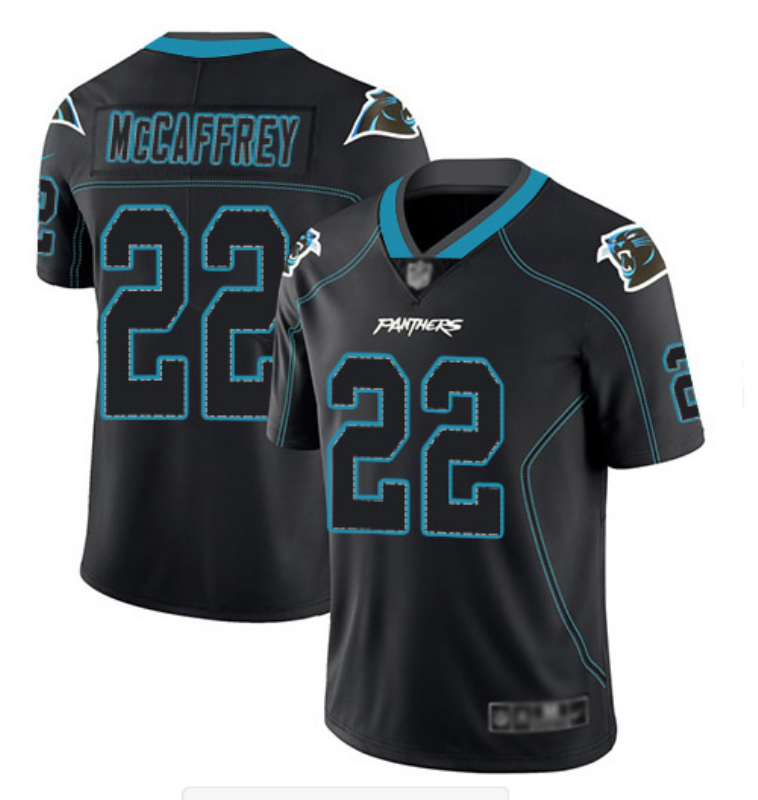 Men's Carolina Panthers #22 Christian McCaffrey Black Lights Out Color Rush NFL Limited Stitched Jersey