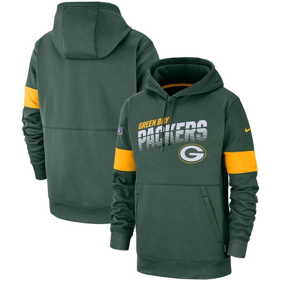 Men's Green Bay Packers 2019 Green 100th Season Sideline Team Logo Performance Pullover Hoodie