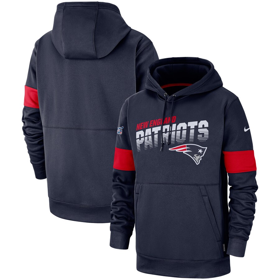 Men's New England Patriots Navy Sideline Team Logo Performance Pullover Hoodie