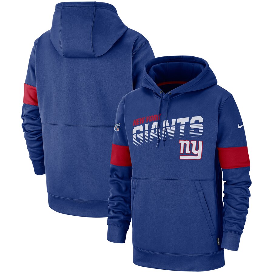 Men's New York Giants Royal Sideline Team Logo Performance Pullover Hoodie