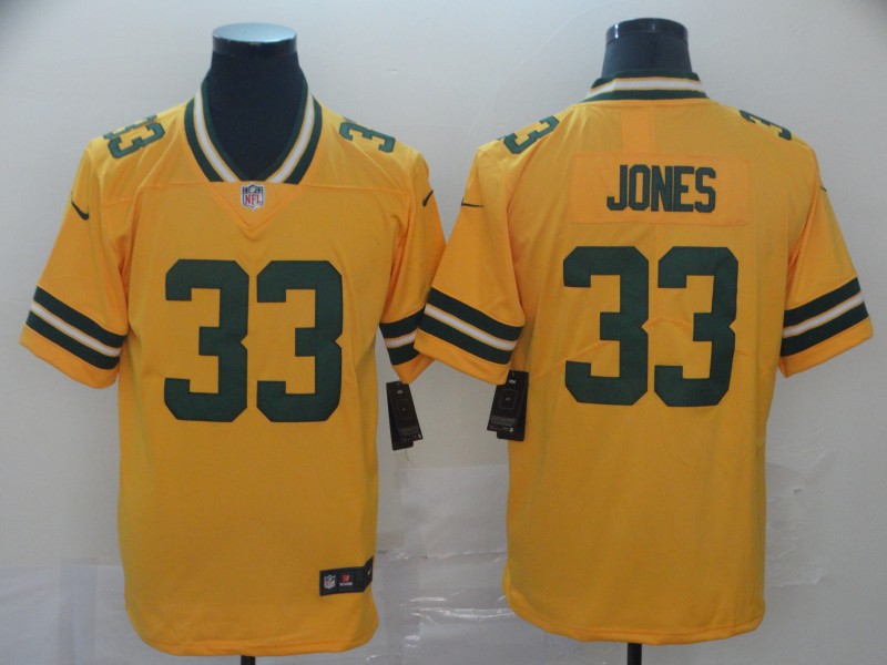 Men's Green Bay Packers #33 Aaron Jones 2019 Gold Inverted Legend Stitched NFL Jersey