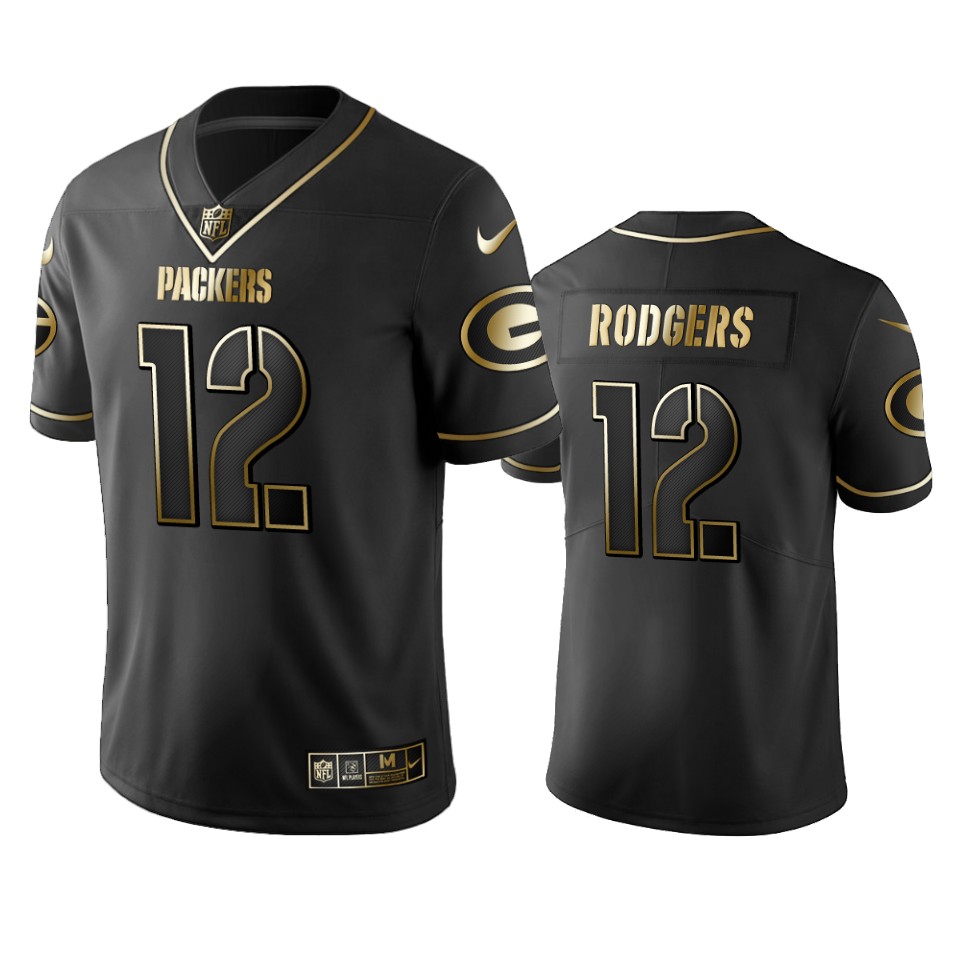 Men's Green Bay Packers #12 Aaron Rodgers Black 2019 Golden Edition Limited Stitched NFL Jersey