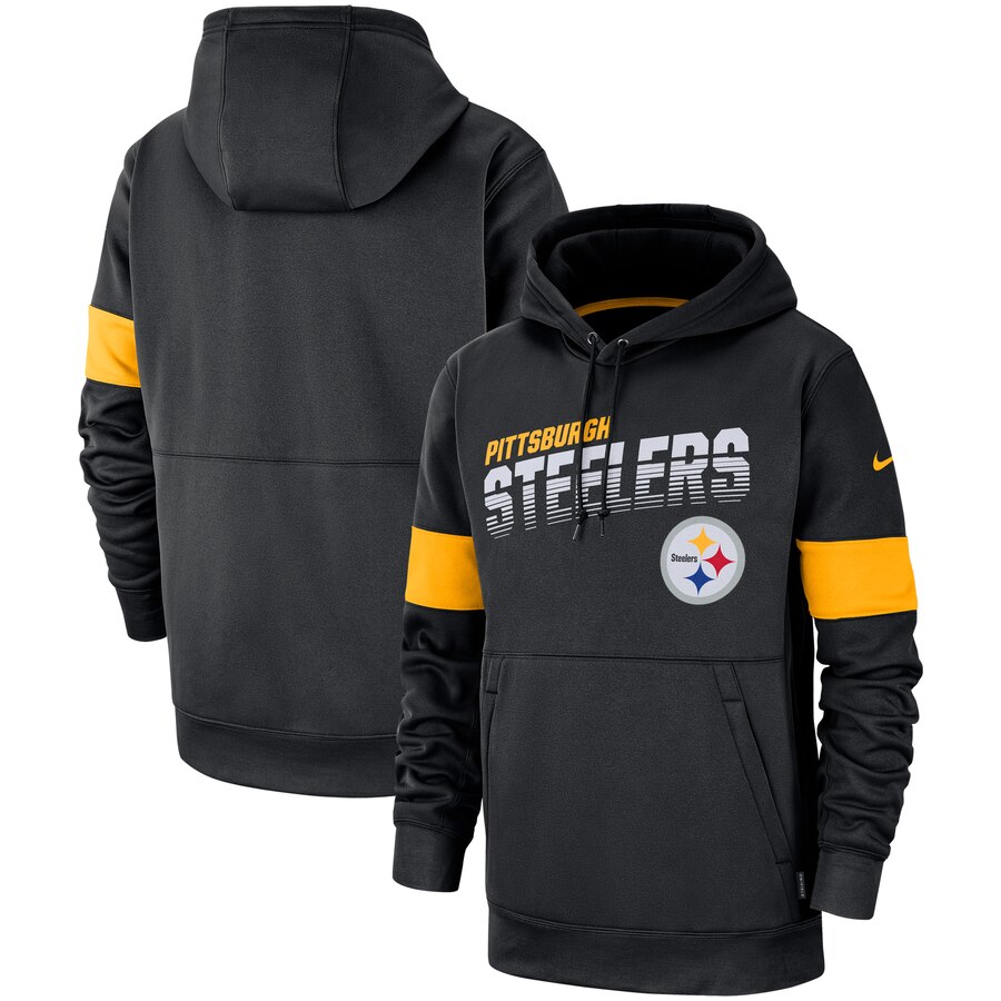Men's Pittsburgh Steelers Black Sideline Team Logo Performance Pullover Hoodie