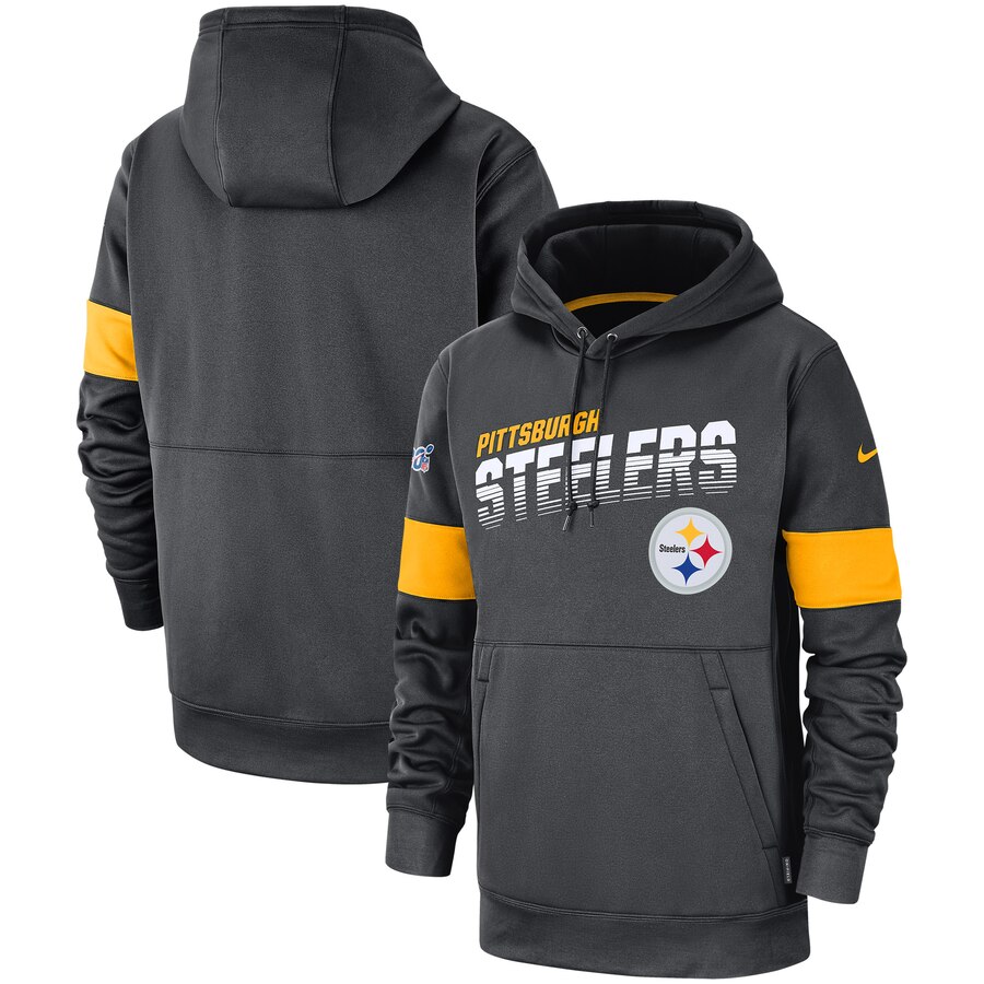 Men's Pittsburgh Steelers Anthracite Sideline Team Logo Performance Pullover Hoodie