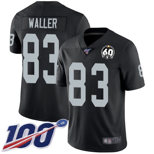 Men's Oakland Raiders #83 Darren Waller Black 100th Season With 60 Patch Vapor Limited Stitched NFL Jersey