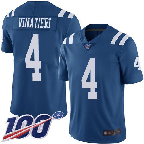 Men's Indianapolis Colts #4 Adam Vinatieri Blue 2019 100th Season Vapor Untouchable Limited Stitched NFL Jersey