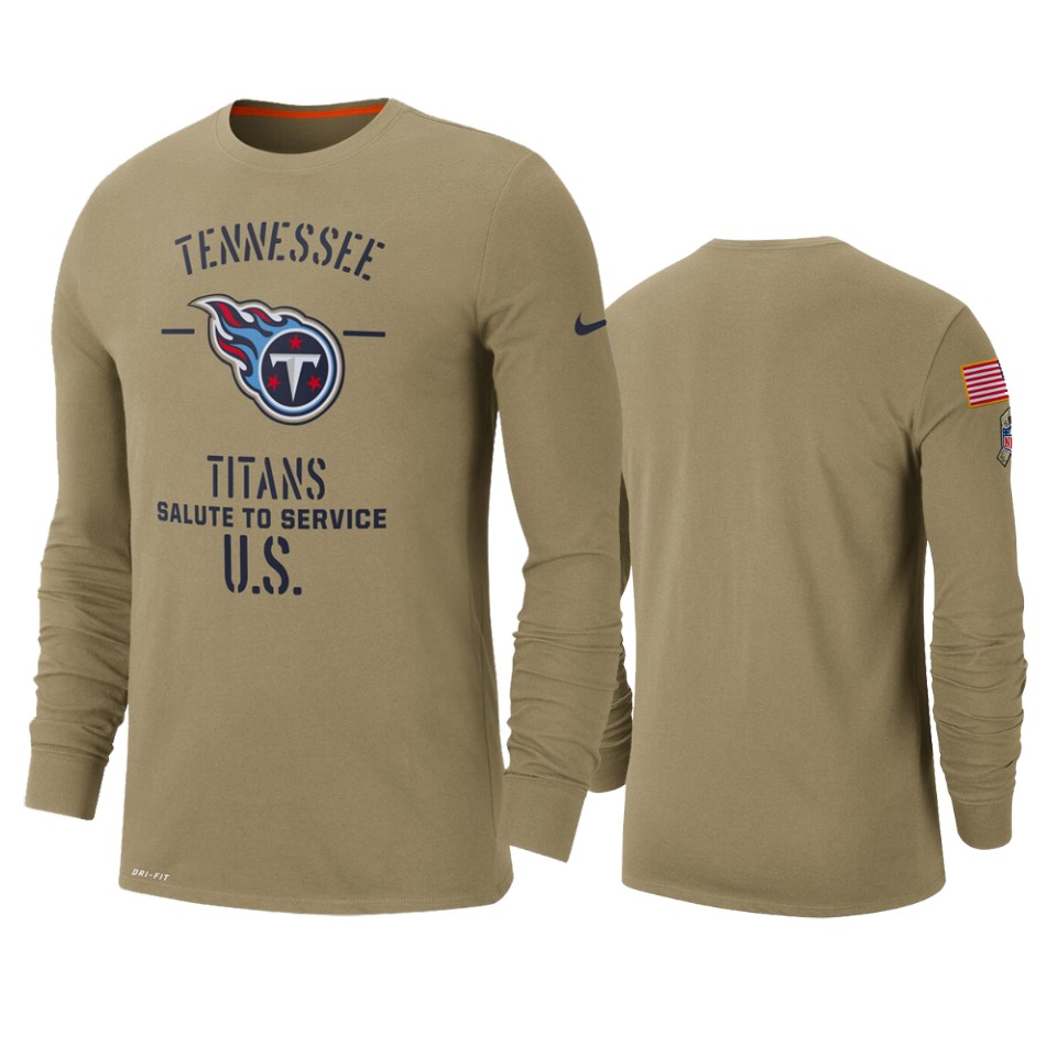Men's Tennessee Titans Tan 2019 Salute To Service Sideline Performance Long Sleeve Shirt.