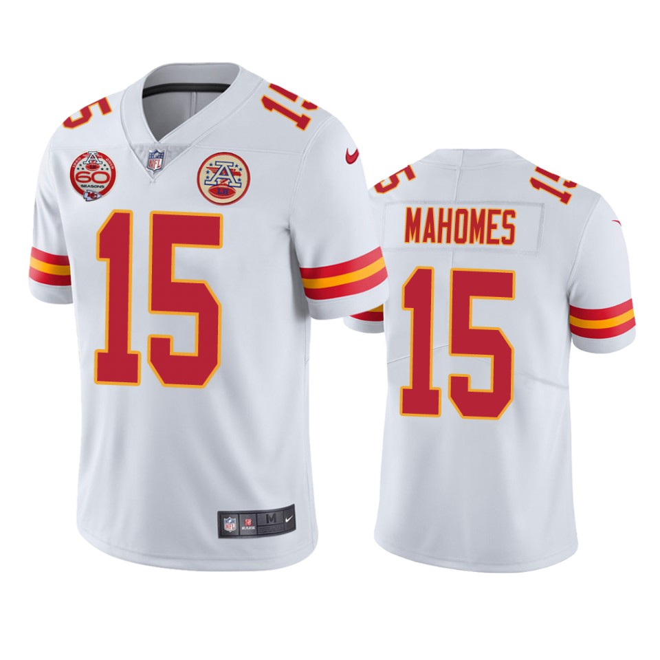 Men's Kansas City Chiefs #15 Patrick Mahomes White 2019 60th Anniversary Limited Stitched NFL Jersey