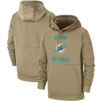 Men's Miami DolphinsMiami Dolphins Tan 2019 Salute To Service Sideline Therma Pullover Hoodie.
