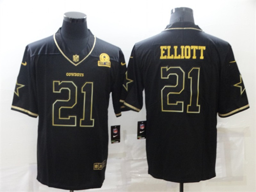 Men's Dallas Cowboys #21 Ezekiel Elliott Black Golden Edition Limited Stitched Jersey