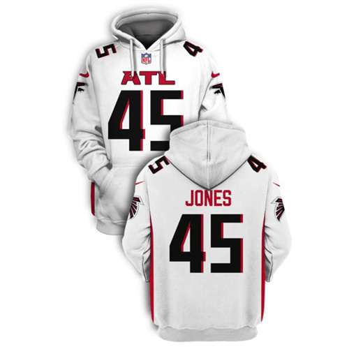Men's Atlanta Falcons #45 Deion Jones 2021 White Pullover Hoodie