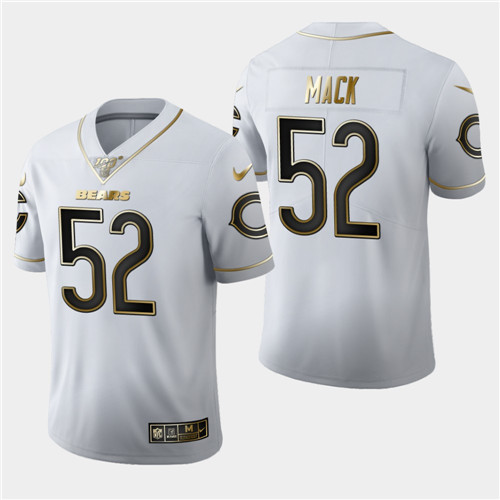 Men's Chicago Bears #52 Khalil Mack White 2019 100th Season Golden Edition Limited Stitched NFL Jersey