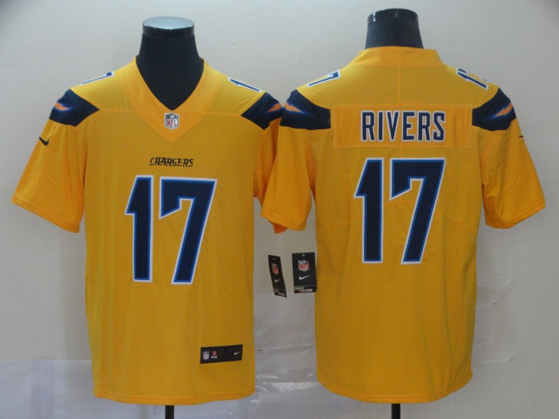 Men's Los Angeles Chargers #17 Philip Rivers 2019 Gold Inverted Legend Stitched NFL Jersey.