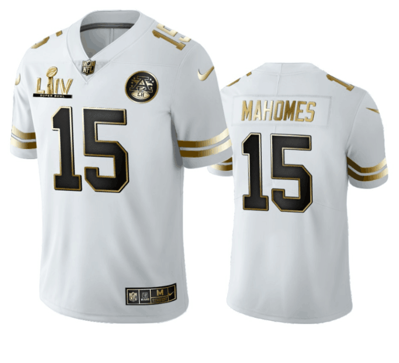 Men's Kansas City Chiefs #15 Patrick Mahomes White Super Bowl LIV Golden Edition Limited Stitched NFL Jersey
