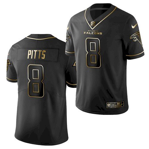 Men's Atlanta Falcons #8 Kyle Pitts Black Golden Edition Stitched NFL Jersey