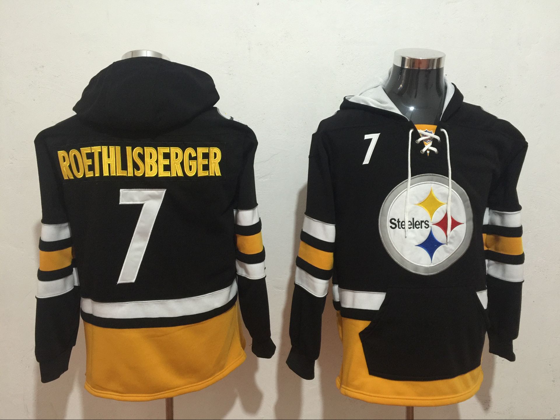 Men's Pittsburgh Steelers #7 Ben Roethlisberger Black All Stitched NFL Hooded Sweatshirt