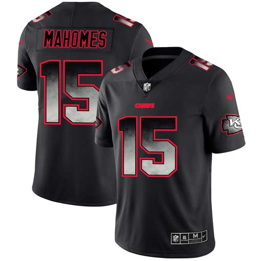 Men's Kansas City Chiefs #15 Patrick Mahomes 2019 Black Smoke Fashion Limited Stitched NFL Jersey