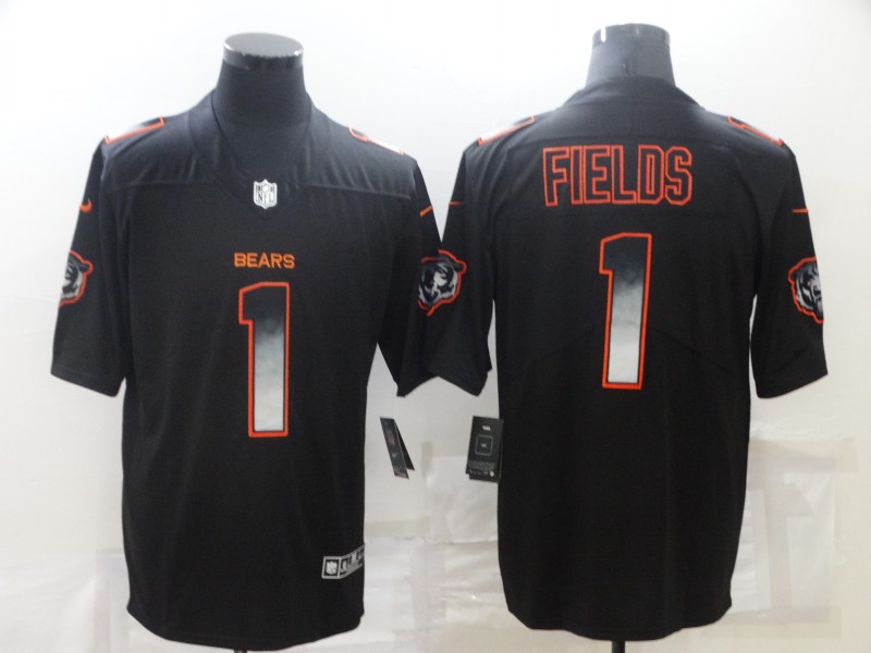 Men's Chicago Bears #1 Justin Fields Black Smoke Fashion Limited Stitched Jersey