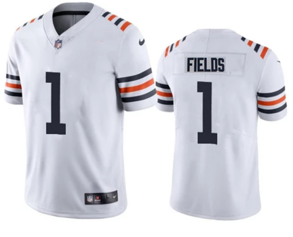 Men's Chicago Bears #1 Justin Fields White Vapor Untouchable Limited Stitched NFL Jersey (Check description if you want Women or Youth size)