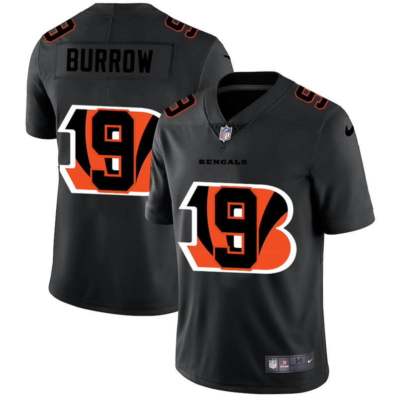 Men's Cincinnati Bengals #9 Joe Burrow Black Shadow Logo Limited Stitched NFL Jersey