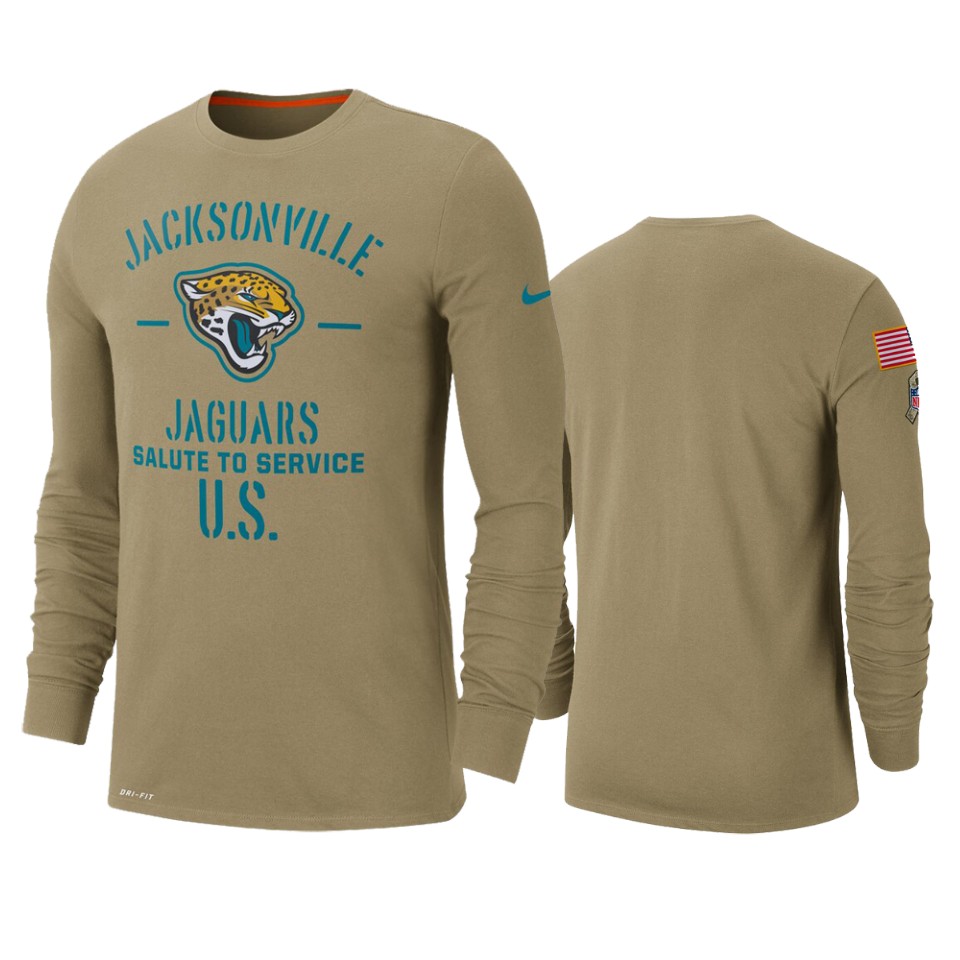 Men's Jacksonville Jaguars Tan 2019 Salute To Service Sideline Performance Long Sleeve Shirt