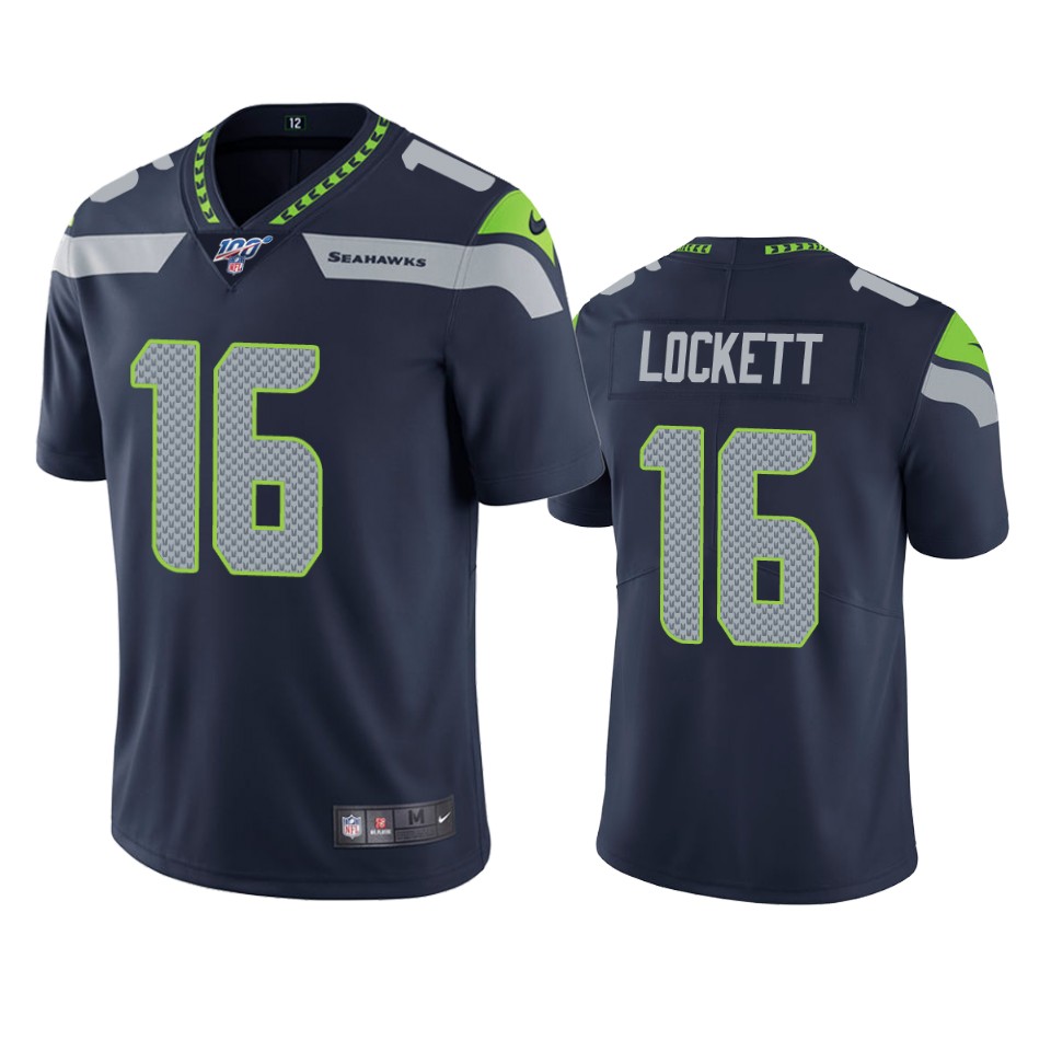 Men's Seattle Seahawks #16 Tyler Lockett Navy 2019 100th Season Vapor Untouchable Limited Stitched NFL Jersey