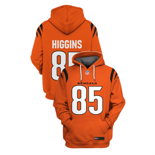 Men's Cincinnati Bengals #85 Tee Higgins 2021 Orange Pullover Hoodie