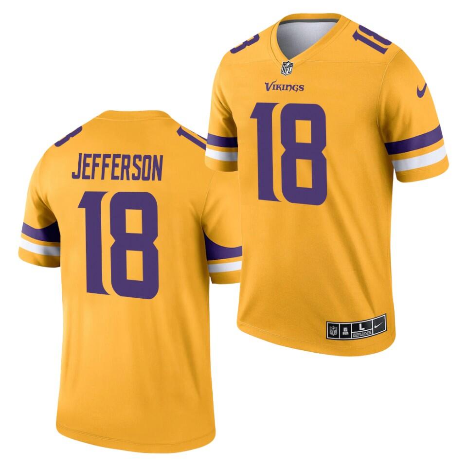 Men's Minnesota Vikings #18 Justin Jefferson Gold 2021 Inverted Legend Stitched Jersey